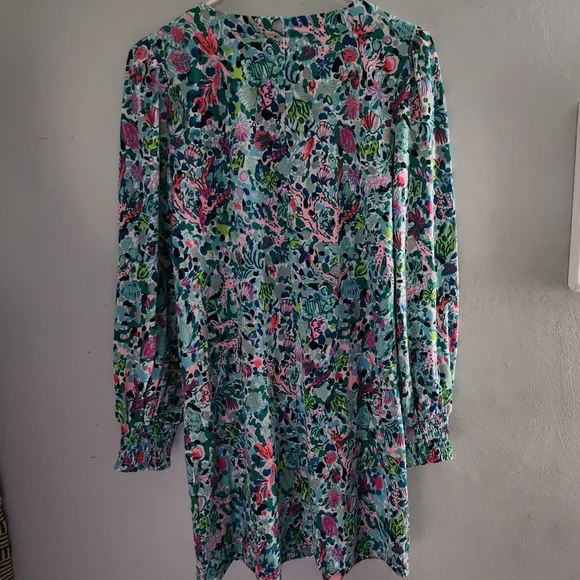 Lilly Pulitzer Diann Long Sleeve Mini Dress Smocked Printed Cotton S - Picture 5 of 8
